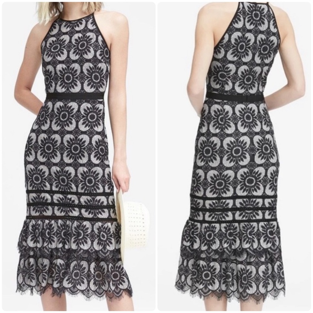 Banana Republic Floral Crochet Lace Halter Midi Dress NWT
